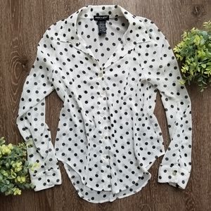 About A Girl Black & White Polka Dot Long Sleeve Button Down